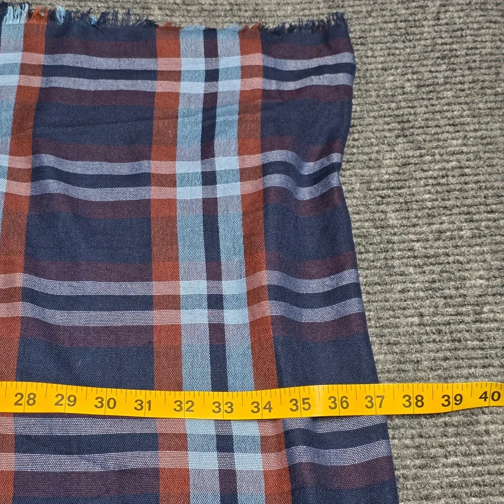 Loft Plaid Infinity Scarf Women's One Size Navy Blue Rust Orange‎ Eyelash Fringe